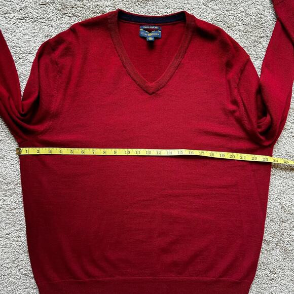 Club Room Men's Merino Wool Sweater V-Neck Dark Red Size XL Italian Spun Yarn - Picture 8 of 9